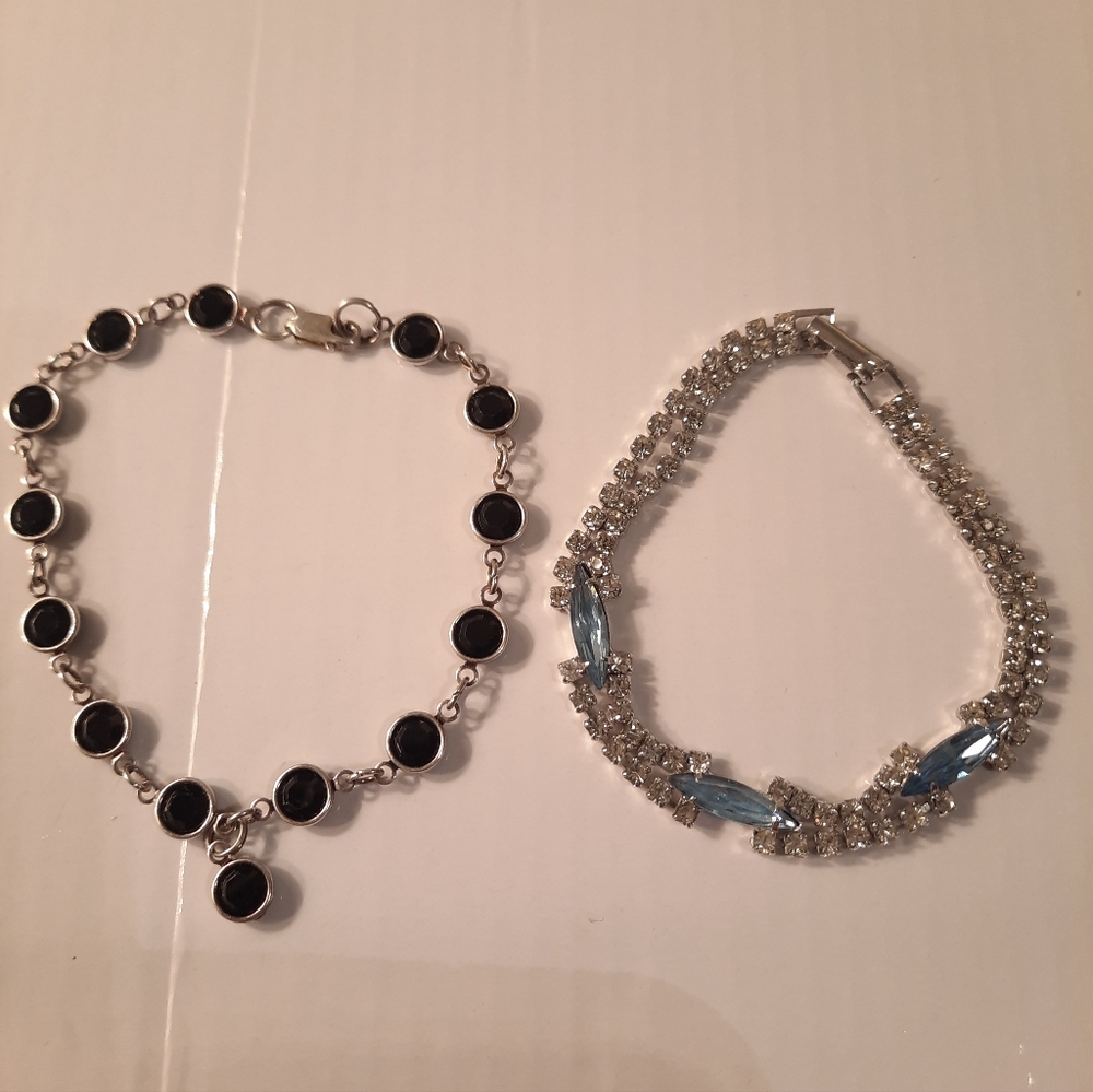 Silver 925 One Bracelet And Rhinestones Other Bracelet